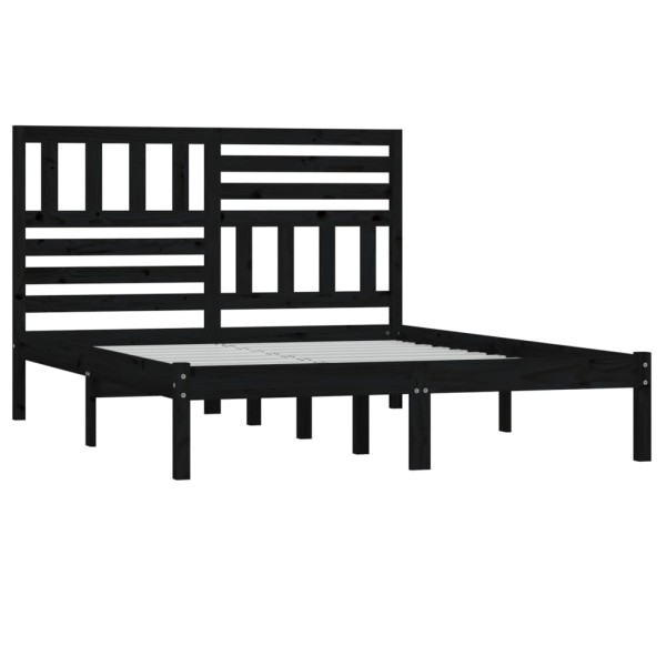 Estructura de cama doble madera maciza pino negro 135x190 cm