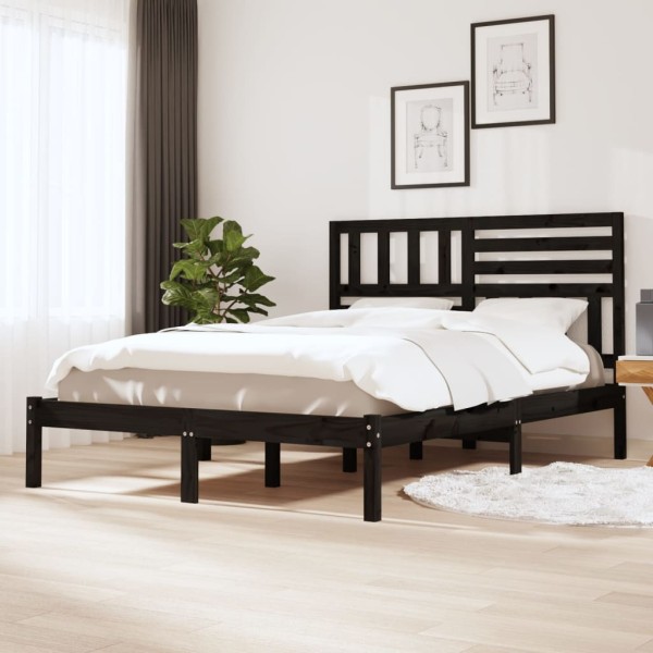 Estructura de cama de madera maciza de pino negra 160x200 cm