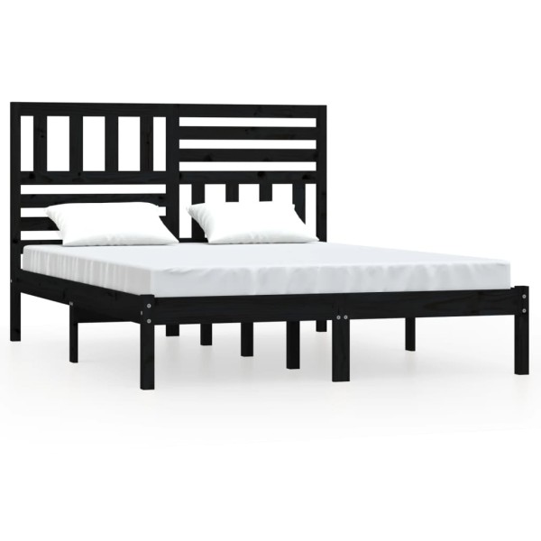 Estructura de cama de madera maciza de pino negra 160x200 cm