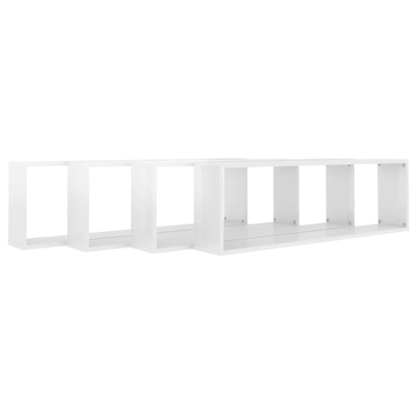 Estante cubo pared 4uds contrachapado blanco brillo 100x15x30cm