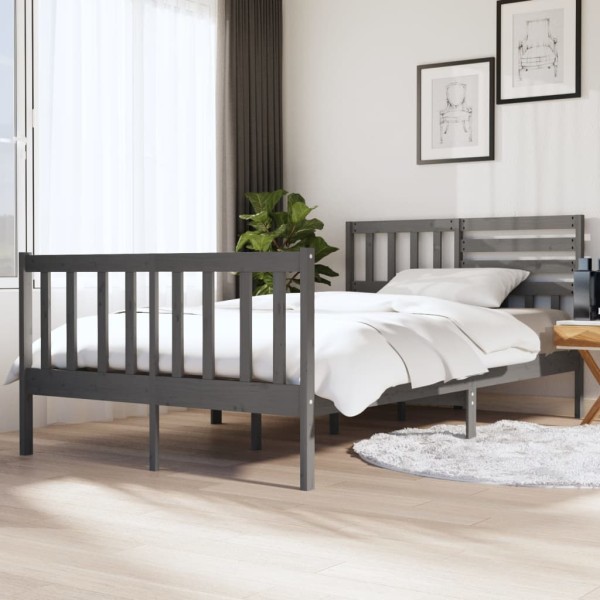 Estructura de cama doble de madera maciza gris 135x190 cm