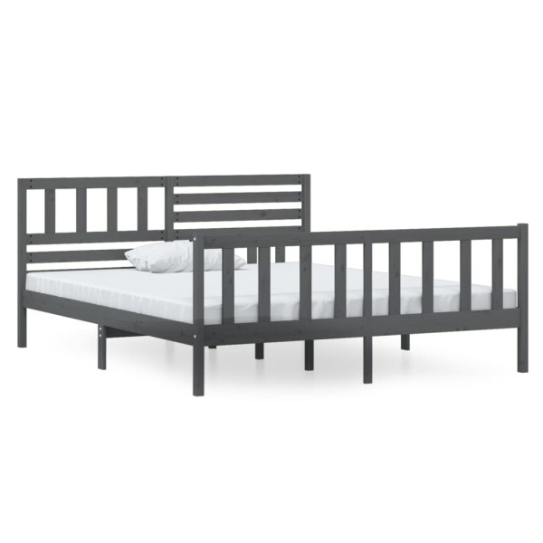 Estructura de cama doble de madera maciza gris 135x190 cm