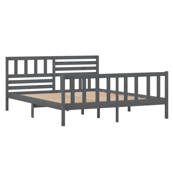 Estructura de cama doble de madera maciza gris 135x190 cm