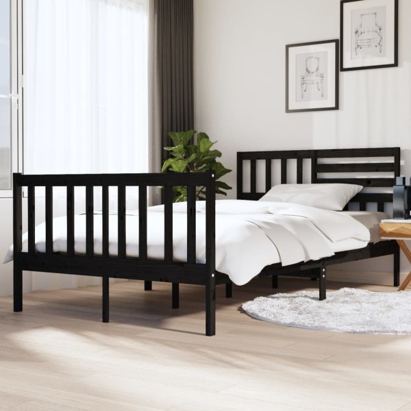 Estructura de cama doble madera maciza negra 135x190 cm