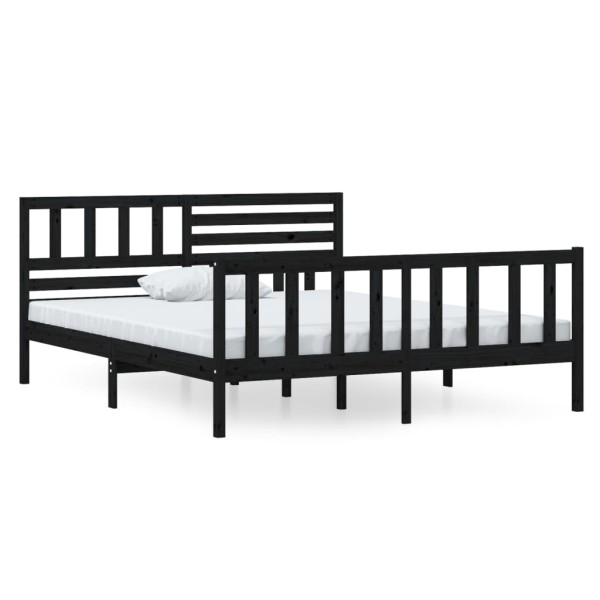 Estructura de cama doble madera maciza negra 135x190 cm