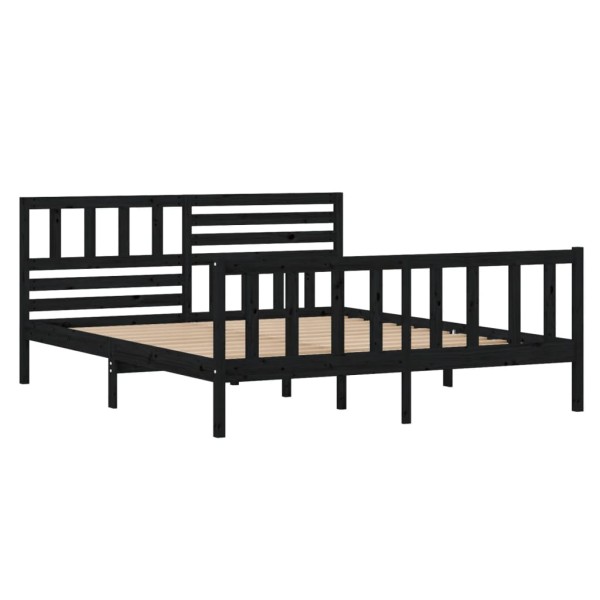 Estructura de cama doble madera maciza negra 135x190 cm