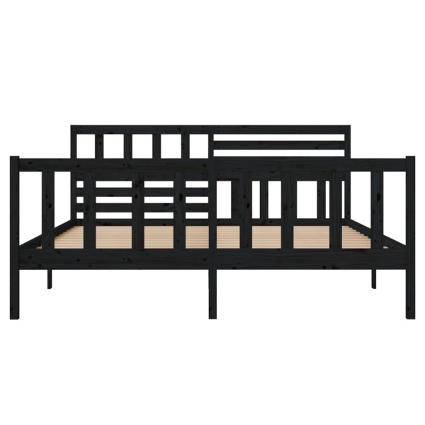 Estructura de cama doble madera maciza negra 135x190 cm