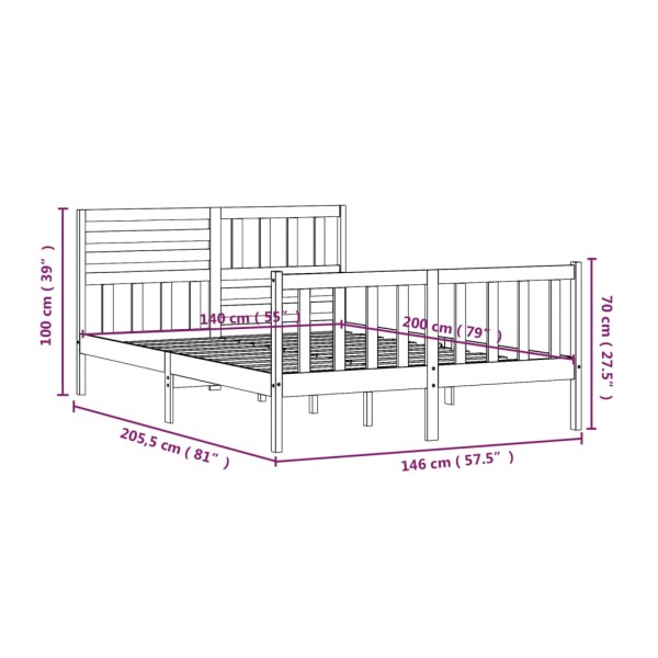 Estructura de cama de madera maciza 140x200 cm