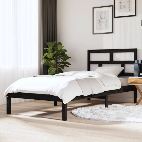 Estructura de cama individual madera maciza negra 90x190 cm