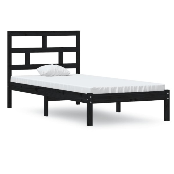 Estructura de cama individual madera maciza negra 90x190 cm