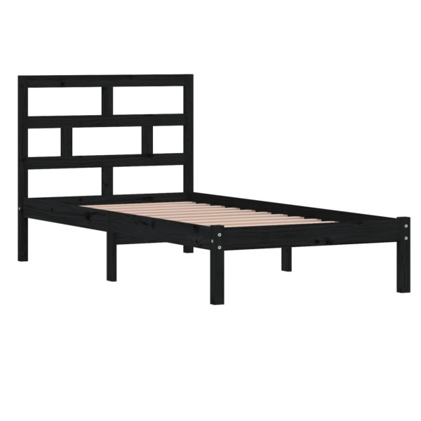 Estructura de cama individual madera maciza negra 90x190 cm