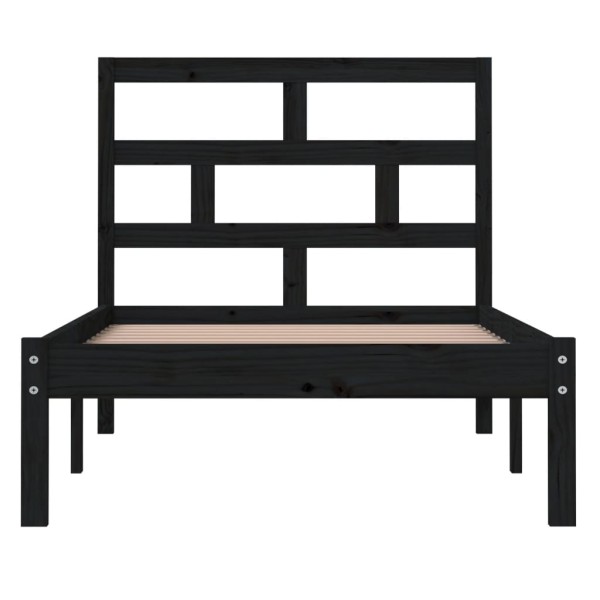 Estructura de cama individual madera maciza negra 90x190 cm