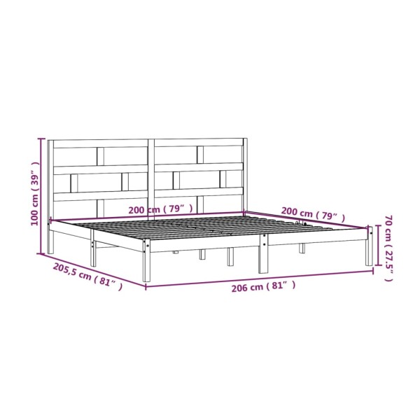 Estructura de cama madera maciza de pino marrón miel 200x200 cm