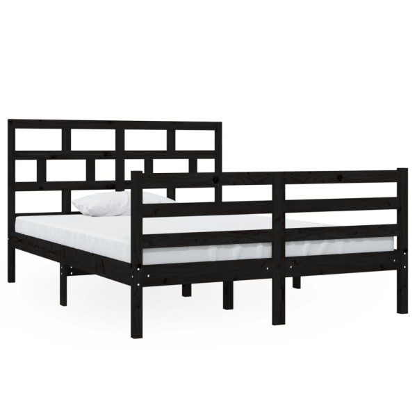 Estructura de cama doble de madera maciza negro 4FT6 135x190 cm