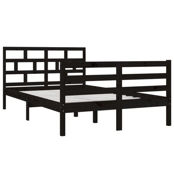 Estructura de cama doble de madera maciza negro 4FT6 135x190 cm