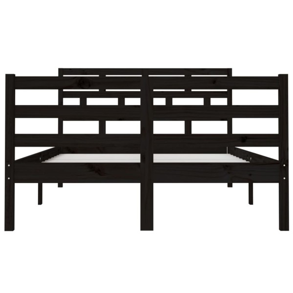 Estructura de cama doble de madera maciza negro 4FT6 135x190 cm