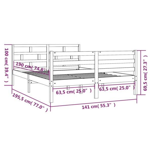 Estructura de cama doble de madera maciza negro 4FT6 135x190 cm