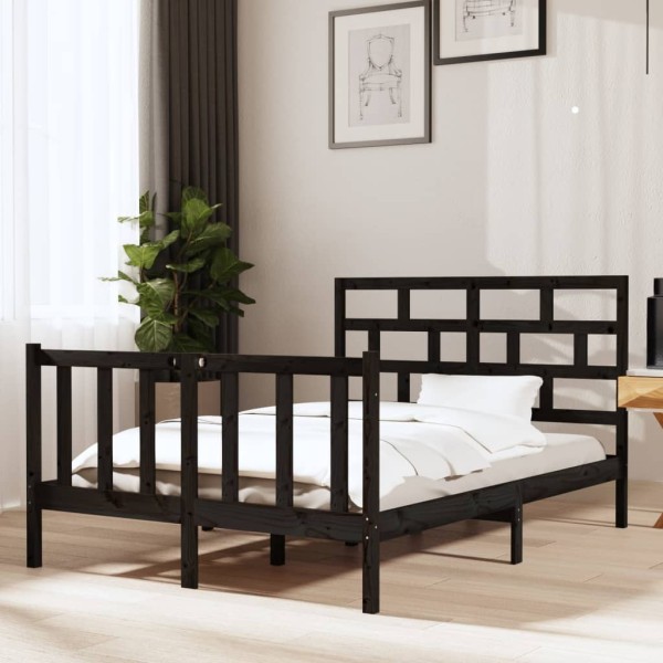 Estructura de cama madera maciza de pino negro 135x190 cm