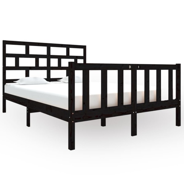 Estructura de cama madera maciza de pino negro 135x190 cm