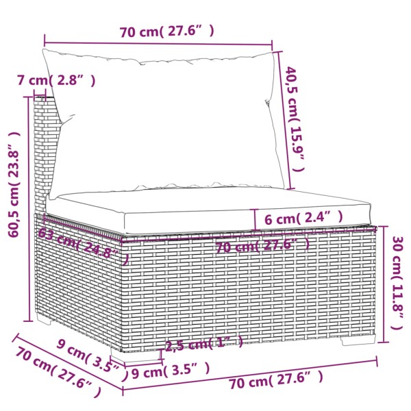 Set sofás de jardín 5 piezas y cojines ratán sintético marrón