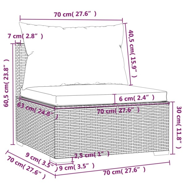 Set sofás de jardín 8 piezas y cojines ratán sintético marrón