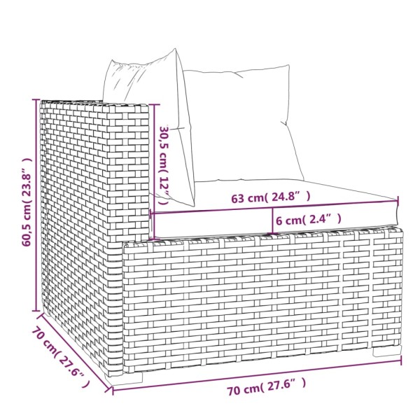 Set de muebles de jardín 13 pzas y cojines ratán sintético gris