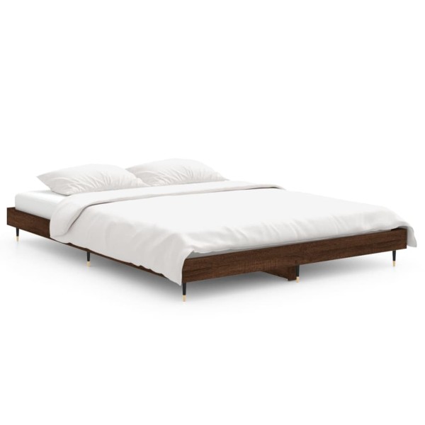 Estructura de cama madera contrachapada marrón roble 135x190 cm