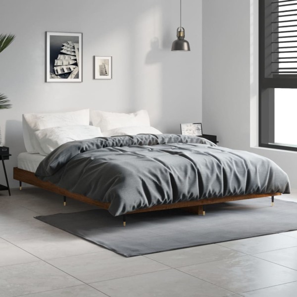 Estructura de cama madera contrachapada marrón roble 135x190 cm