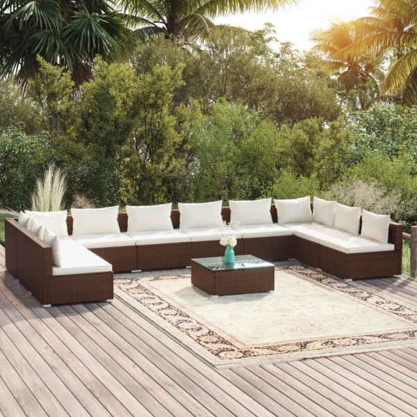 Set de muebles de jardín 11 pzas cojines ratán sintético marrón