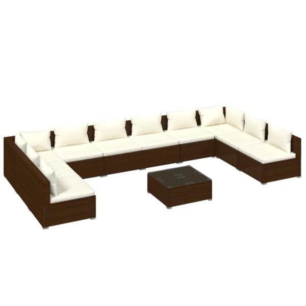 Set de muebles de jardín 11 pzas cojines ratán sintético marrón