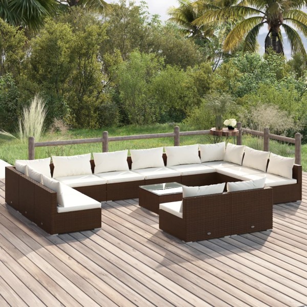 Set de muebles de jardín 13 pzas cojines ratán sintético marrón