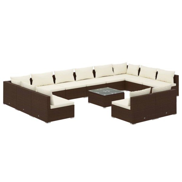 Set de muebles de jardín 13 pzas cojines ratán sintético marrón