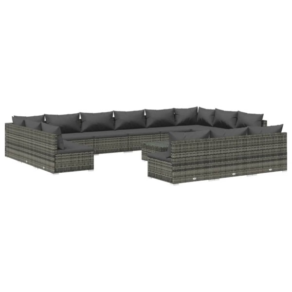 Set de muebles de jardín 14 pzas y cojines ratán sintético gris