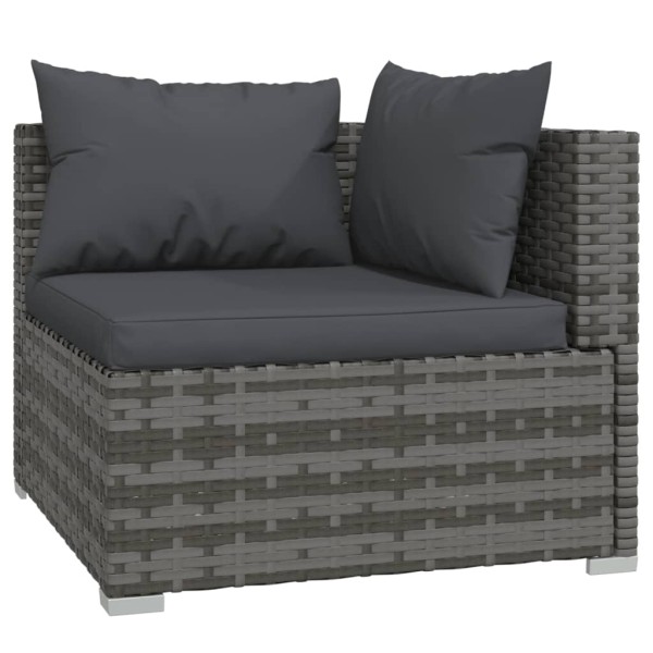 Set muebles de jardín 4 piezas y cojines ratán sintético gris