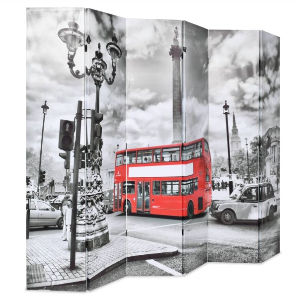 Biombo divisor plegable 228x170 cm bus Londres blanco y negro