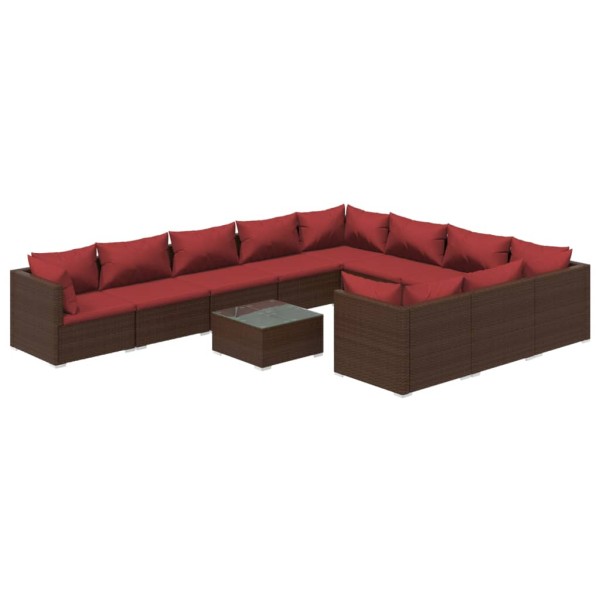 Set muebles de jardín 11 piezas cojines ratán sintético marrón