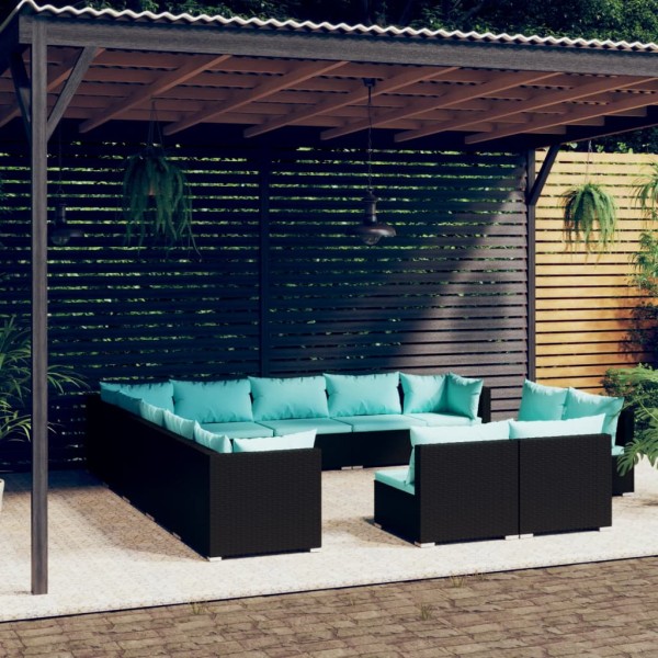 Set de muebles de jardín 13 pzas cojines ratán sintético negro