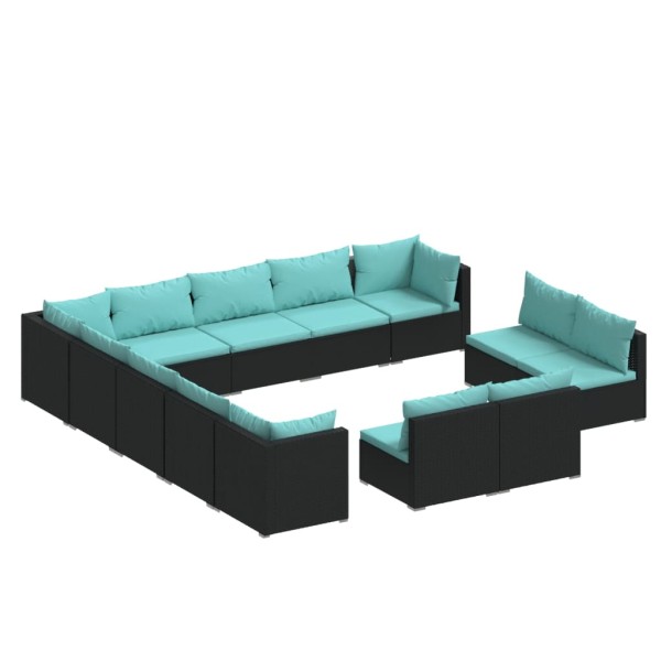 Set de muebles de jardín 13 pzas cojines ratán sintético negro