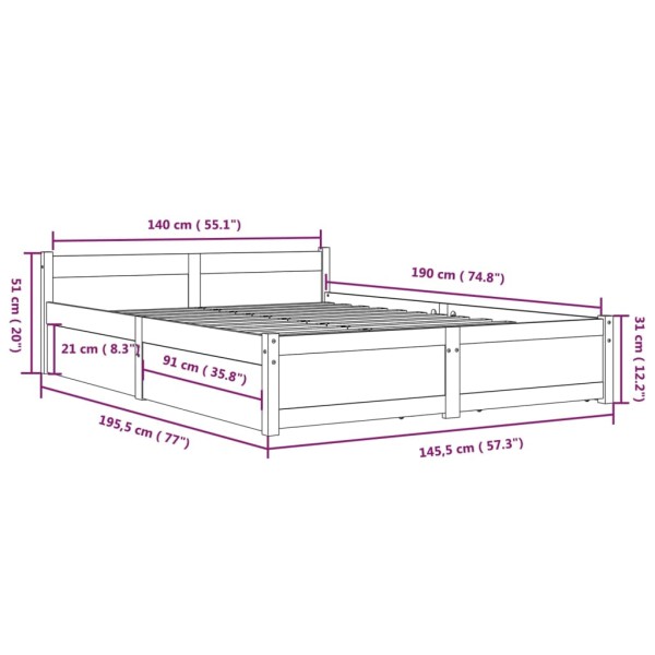 Estructura de cama con cajones 140x190 cm