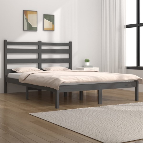 Estructura de cama de matrimonio madera de pino gris 135x190 cm