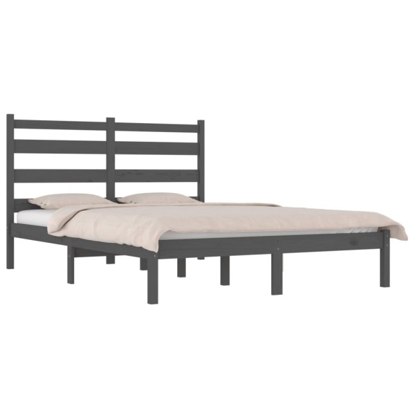 Estructura de cama de matrimonio madera de pino gris 135x190 cm