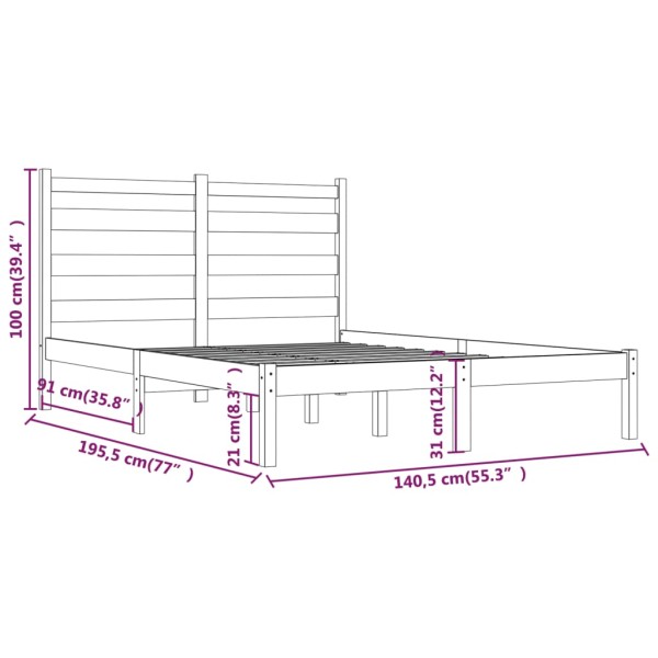 Estructura de cama de matrimonio madera de pino gris 135x190 cm