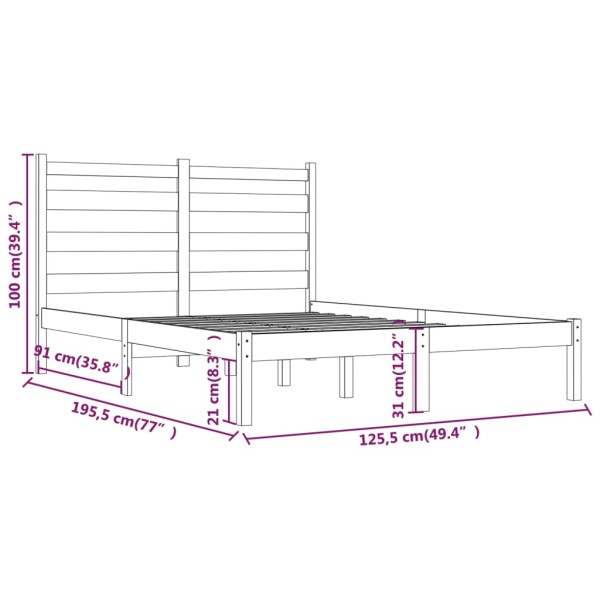 Estructura de cama matrimonial madera de pino blanca 120x190 cm