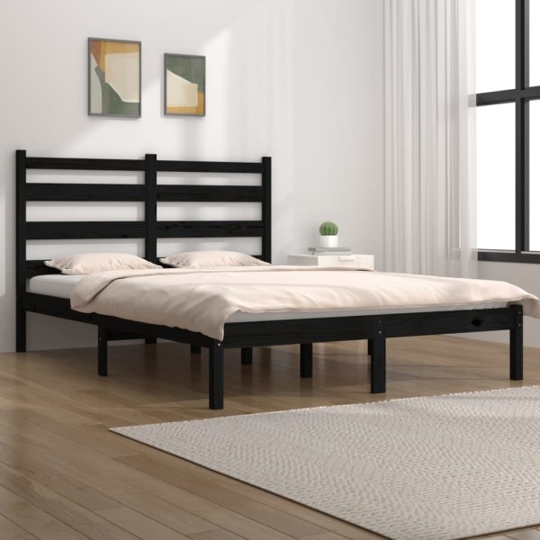 Estructura de cama madera maciza de pino negra 180x200 cm