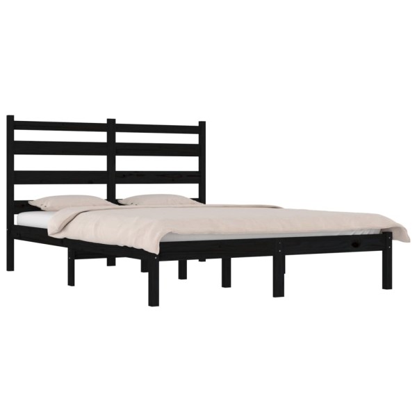 Estructura de cama madera maciza de pino negra 180x200 cm