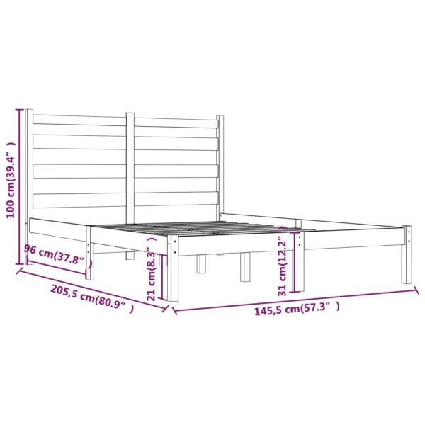 Estructura de cama de madera maciza de pino negra 140x200 cm