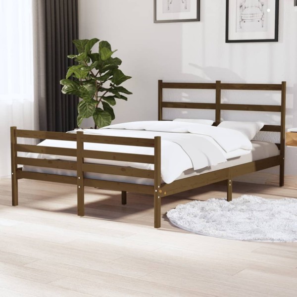 Estructura de cama doble pequeña madera pino marrón 120x190 cm