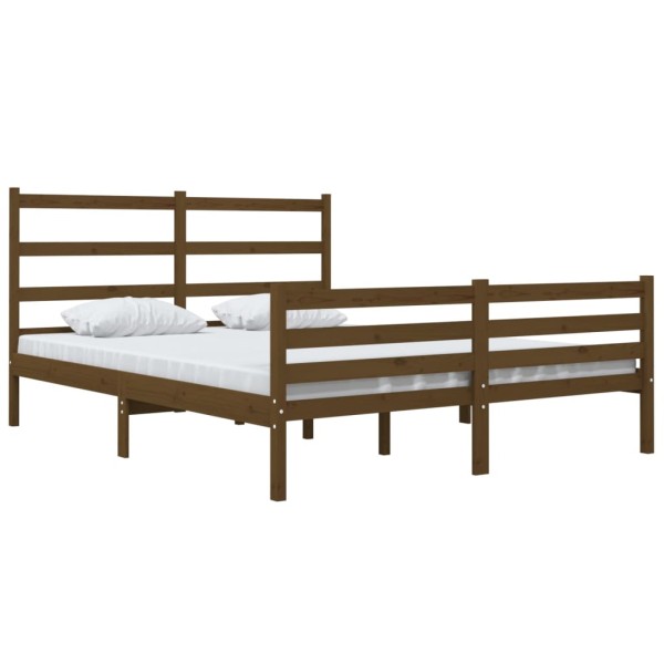 Estructura de cama doble pequeña madera pino marrón 120x190 cm