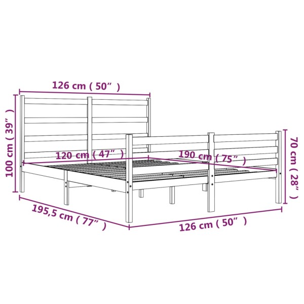 Estructura de cama doble pequeña madera pino marrón 120x190 cm