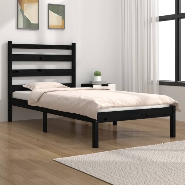 Estructura de cama madera maciza pino negra 75x190 cm 2FT6